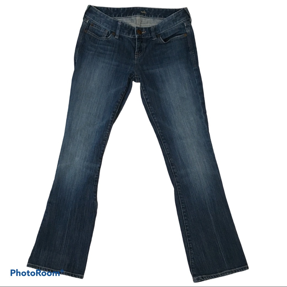 Express bootcut distressed low rise jeans